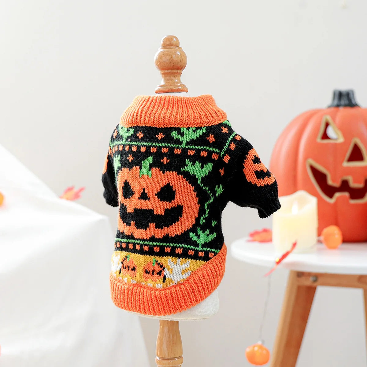 2025 Autumn Winter Pet Coat for Dogs Cats Halloween Pumpkin Costume Sweater Printed Design Bamboo for Christmas Accessories