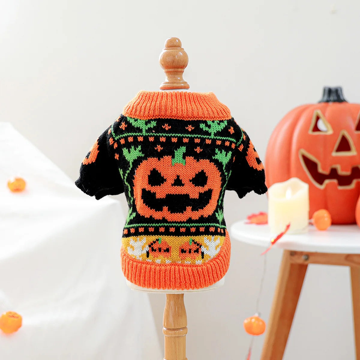 2025 Autumn Winter Pet Coat for Dogs Cats Halloween Pumpkin Costume Sweater Printed Design Bamboo for Christmas Accessories
