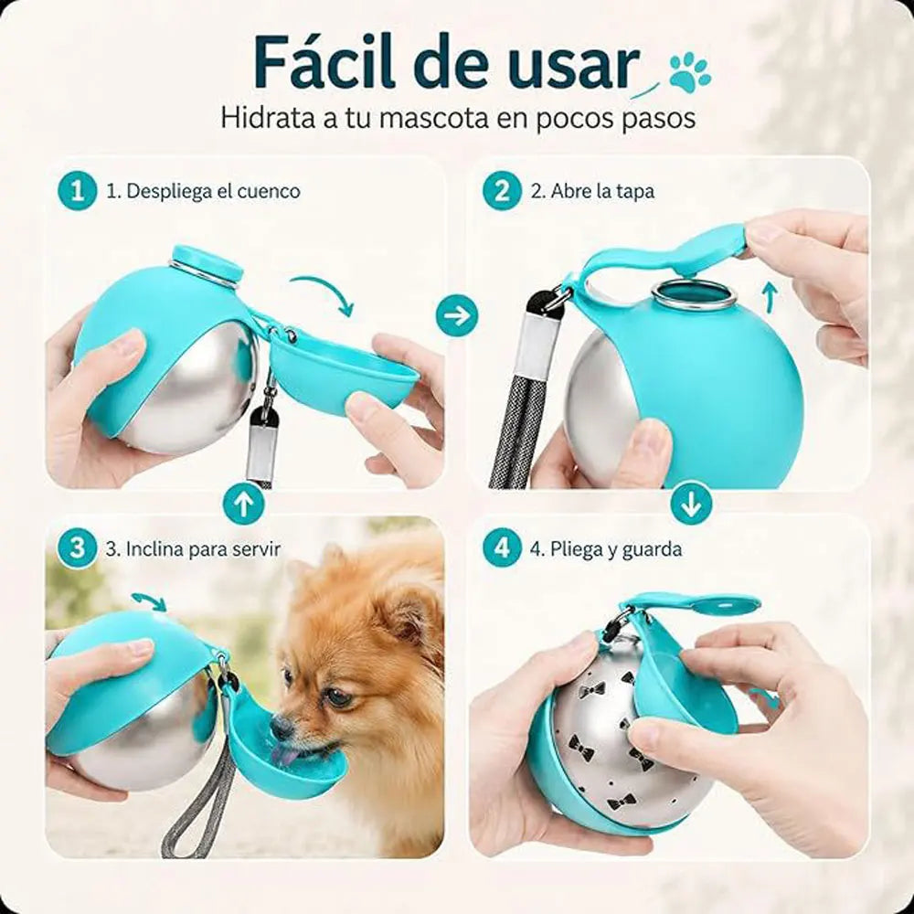 Pet Supplies: Portable Water Dispenser for Dogs Going Out, 304 Stainless Steel Hook, Spherical Reversible Folding Water Dispense