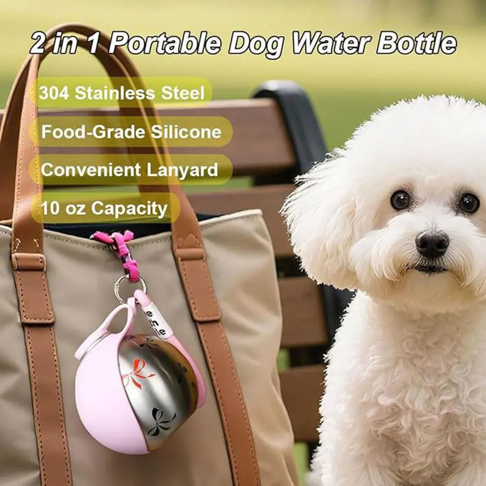 Pet Supplies: Portable Water Dispenser for Dogs Going Out, 304 Stainless Steel Hook, Spherical Reversible Folding Water Dispense